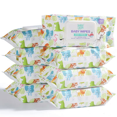 مناديل مبللة عضوية للأطفال ناعمة للغاية يمكن التخلص منها خالية من الكحول حسب الطلب OEM